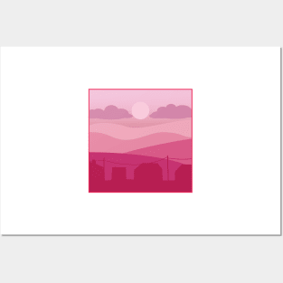 Pink town view cute illustration Posters and Art